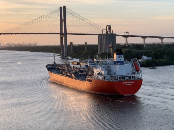 Vessel Cruising Near a Suspension Bridge